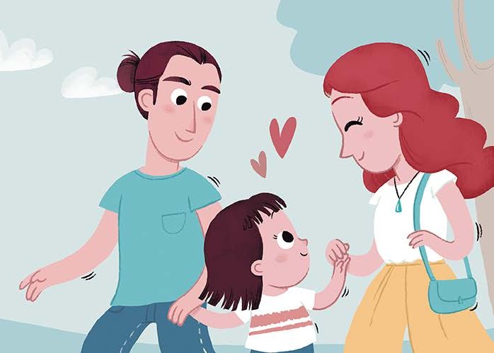 Aitana corre hacia papá y Momi en el parque